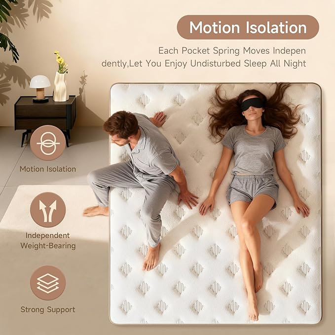 MOOA Queen Mattress, 12 Inch Queen Mattresses, Medium Firm Cooling Memory Foam for Hip/Shoulder/Lumbar Support, Individual Springs for Pressure Relief & Motion Isolation, Hybrid Mattress In A Box