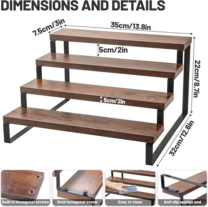 IHKFILAN Wooden Display Riser Stand,4 Tier 13.8IN Perfume Display Stand,Wood Rustic Cupcake Stand,Tiered Countertop Display Shelf for Figures,Condiment,Dolls Collection,Makeup,Cupcake,Perfume