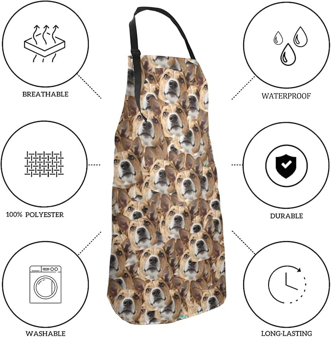 Custom Dog Face Apron for Men Women, Personalized Photo Bib Apron with Pockets, Customized Chef Aprons