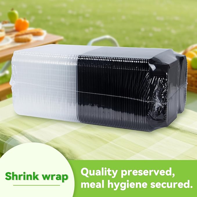 Takeout Containers Reusable 40 Pack 40oz - Shrink Wrap Leakproof | Portion Control Leftovers Plastic Container with Lid | BPA Free Freezer & Microwave Safe Meal Prep | 2 Compartment Lunch Box