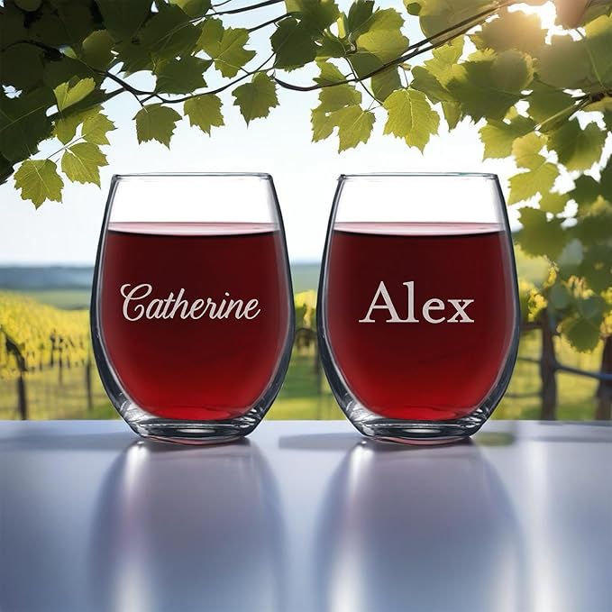 Lifetime Creations Personalized Stemless Wine Glass with Engraved Name - Bachelorette Party Favors, Bridesmaid Proposal Gift Glasses for Her, Made in USA (Holds 21 oz)