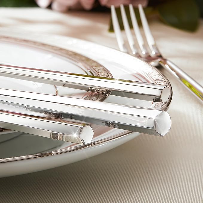 KINGSTONE 10-Piece Silverware Set, 18/10 Stainless Steel Flatware Cutlery Set with Hexagon Handle, for Hotel, Home, Party, Wedding Gift, Mirror Polish and Dishwasher Safe