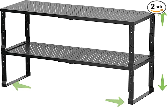 Flat Top Storage Rack - Expandable Countertop Space Saver, Heavy-Duty Steel Construction, Powder Coated Finish for Kitchens, Bathrooms, Workshops or Offices