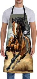 Majestic Horse Apron, Adjustable Kitchen Dynamic Desert Scene Design Aprons with Pockets for Cooking BBQ Gardening, 28×33 IN, Holiday Gifts for Women Men Wife, for Chef Baking, Oxford Fabric