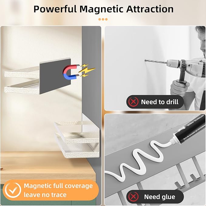 Uten Large Magnetic Spice Rack for Refrigerator, 2 Pack Strong Magnetic Shelves, Magnetic Shelf Moveable Fridge Organizer for Kitchen Holding Spices, Jars, Perfect Space Saver Storage Spice Rack