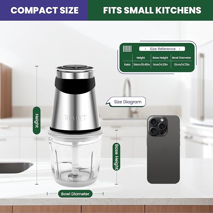Electric food processor vegetable chopper 500W one 2.5cup bowl one bi-layer 4 blades Mini Food chopper for home use,Mincing, and Puree for kitchen aid, baby foot