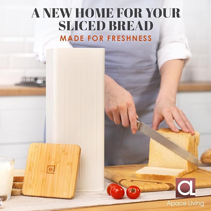 Apace Living FRESHSLICE Bread Container 2.0 | Bread Keeper with Airtight Lid | Metal Bread Box with Bamboo Lid for Homemade Bread, 5 Liter (Creamy White)