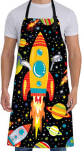 Fun Space Adventure Apron for Women with Rocket and Planet,28x33in