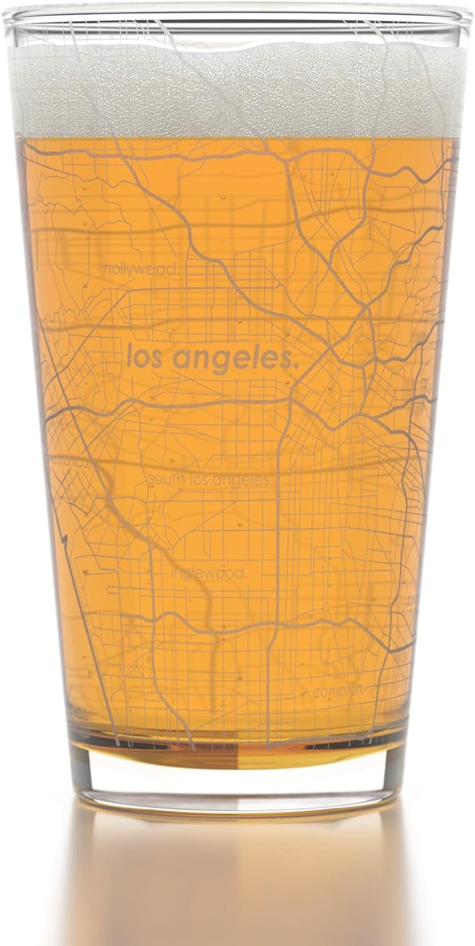 Well Told Engraved Los Angeles California Map Pint Glass Etched Beer Glass Gift (16 oz, Clear) City Map Pint Glass, Custom Beer Glass, Gifts for Beer Lovers