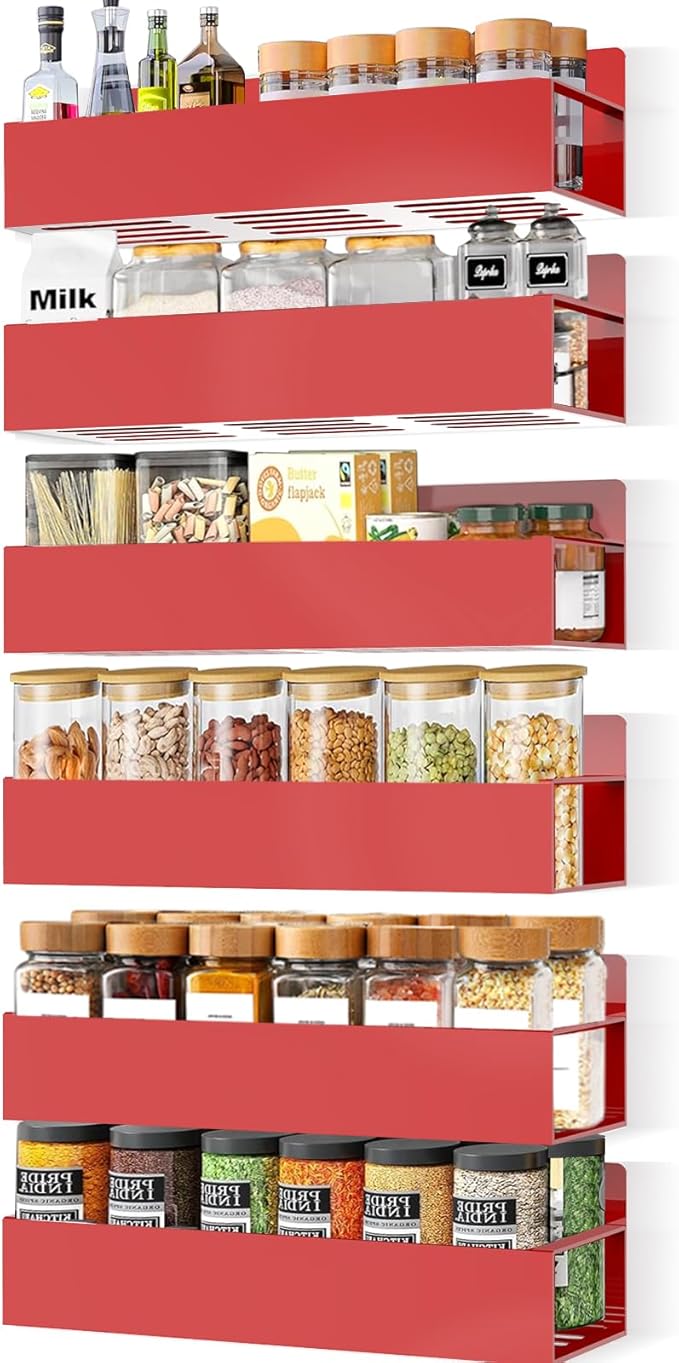 Magnetic Spice Rack Organizer for Fridge Seasoning Organizer for Kitchen storage with Screw Magnetic Shelf for Refrigerator and Oven (6pack-Red)