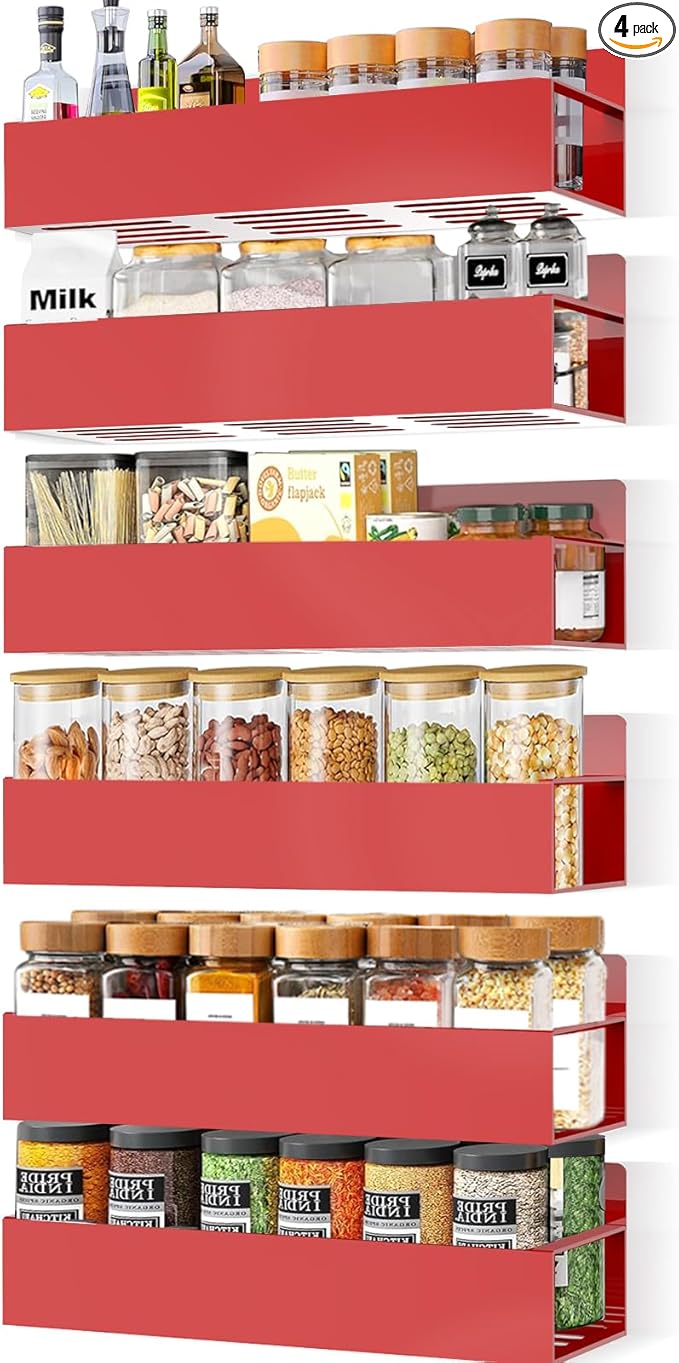 Magnetic Spice Rack Organizer for Fridge Seasoning Organizer for Kitchen storage with Screw Magnetic Shelf for Refrigerator and Oven (6pack-Red)