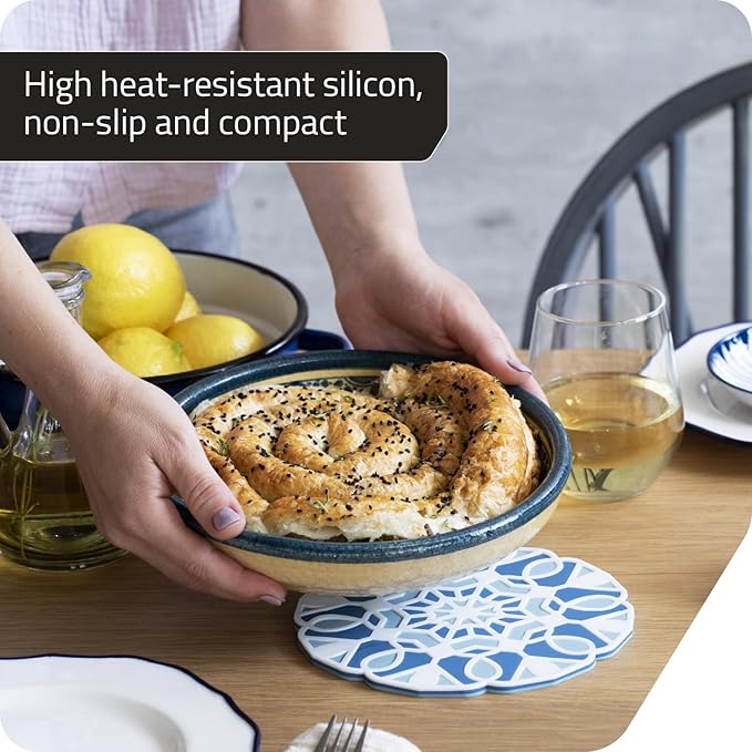 Peleg Design TriveTile Trivet Set – for Hot Pots and Pans - Fun and Decorative – Non-Slip Heat-Resistant Kitchen Trivets - Split into 3 Trivets, Holds 3 Dishes Simultaneously - 7x7 inches (Navy)