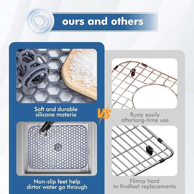Silicone Sink Protector for Kitchen Sink - 16.65''x12.2'' Kitchen Sink Grid Accessory, Non-slip Heat Resistant Sink Grid Dry Mat for Bottom of Porcelain Stainless Steel, Dishwasher Safe