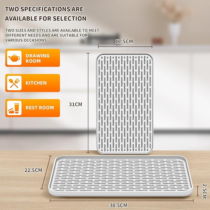Plastics Drain Tray, Cup & Dish Drying Rack, Drain Board 2 Tier Non Slip Serving Tray with Drainboard Perfect for Sink, Coffee Table, Outdoor (15.4 x 10 x 0.98 in)