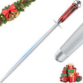 Huusk 12" Knife Sharpener Rod - High Carbon Steel Knife Steel Sharpener, Kitchen Knife Sharpeners with Magnetized Tips, 3200 Grit Sharpening Steel (Round) Christmas Gift for Men and Women