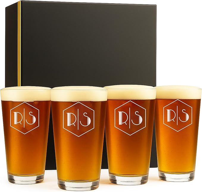 Custom Beer Glass Gifts for Men - Personalized Drinking Pint Glasses Etched for Husband, Dad, Boyfriend - Great for Valentine's, Housewarming, Birthday, Anniversary