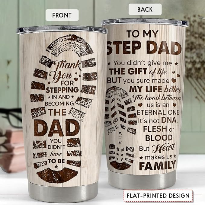 SANDJEST Step Dad Gifts Tumbler 20oz Coffee Travel Mug Cup Gift for Bonus Dad Stepfather Stepdad Gift from Step Daughter Son