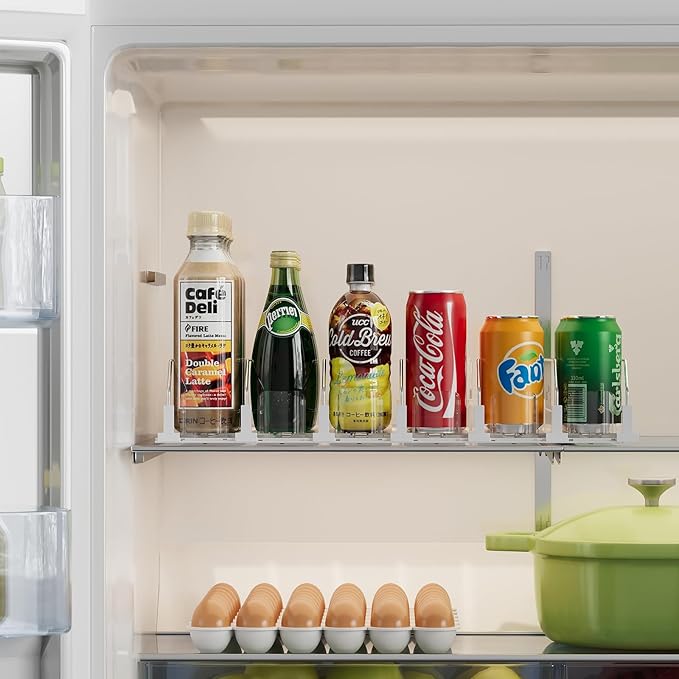 HIYOHIYO 6 Row Auto-Push Soda Can Organizer for Refrigerator, Automatic Pushing Drink Dispenser for Fridge, Self Push Beverage Rack, Drink Organizer Holds up to 30 Cans, Adjustable Width (Depth 15")