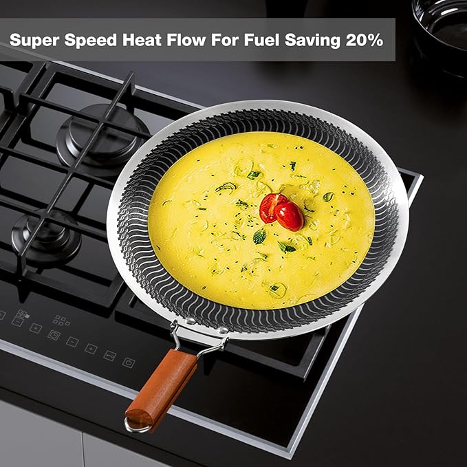 DELARLO Tri-Ply Stainless Steel Nonstick Crepe Pan,Round Griddle Pan,14 Inch Para Tortillas Pancake Pan with Stay-Cool Handle,18/10 Large Cooking Surface