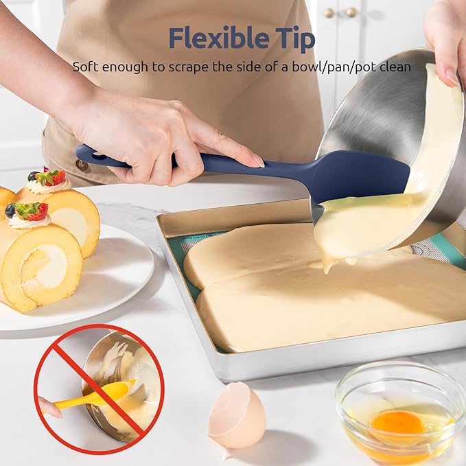 U-Taste Silicone Spoon Spatula Set: 480ºF Heat Resistant Food Grade Flexible Rubber Spoonula, Nonstick Cooking Mixing Scooping Kitchen Baking Scraper Utensils Set of 3 for Pan, Bowl (Midnight Blue)