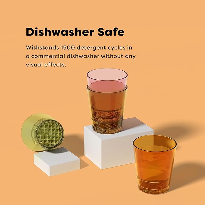 TOSSWARE RESERVE 12oz Stacking Double Old Fashioned - Diamond Base Color Series SET OF 4, Premium Quality, Tritan Dishwasher Safe & Heat Resistant Unbreakable Plastic Whiskey Glasses
