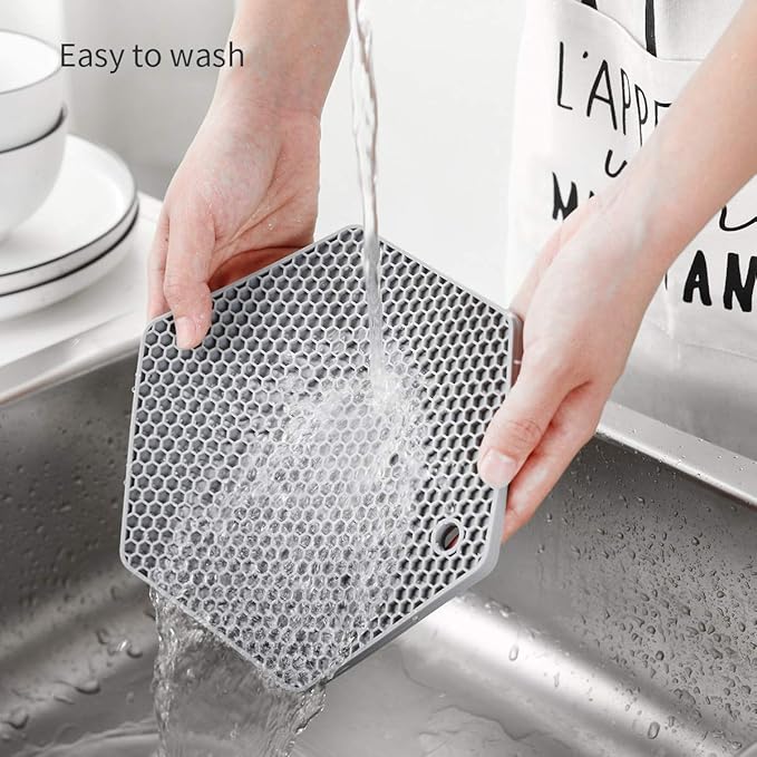 4 Packed Silicone Trivet Mats - DIY Different Size Dish Drying Mat, Hot Pot Holder for Pots & Pans, Non-Slip & Heat Resistant Kitchen Hot Pads for Countertops & Table, Navy Blue