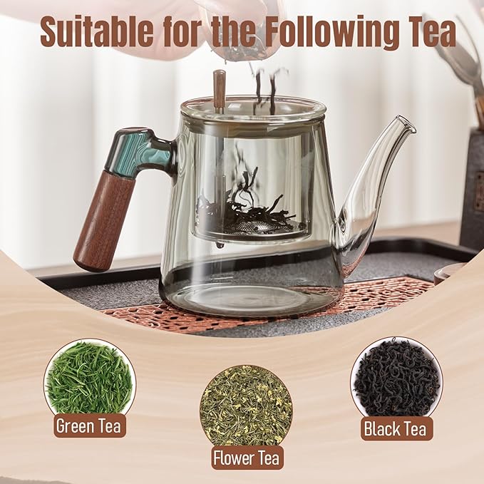 PARACITY Enchanti Tea Pot,650ml/22oz Glass Teapot with Removable Infuser,One Button Press to Filter the Tea Soup,Tea Water Separation Design, Borosilicate Glass Tea Infuser for Loose Leaf Oriental Tea
