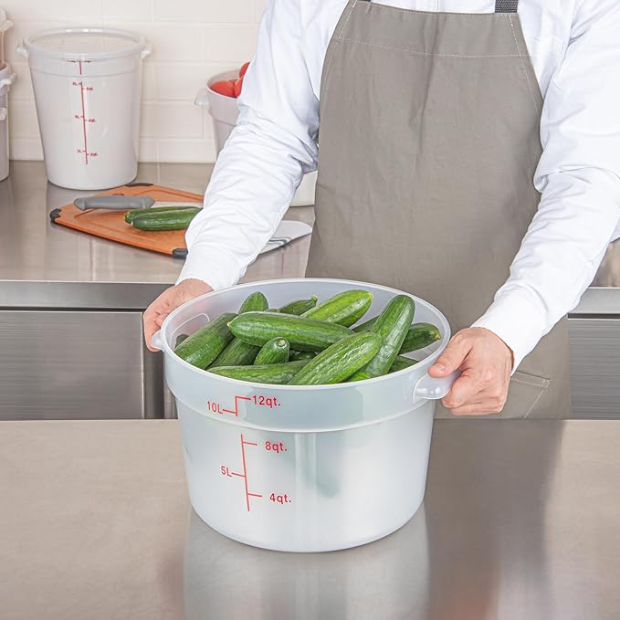 Restaurantware-Met Lux 12 Quart Food Storage Container, 1 Translucent Storage Container - Lids Sold Separately, Red Volume Markers, Dishwashable Container, Side Handles, For Storing Foods