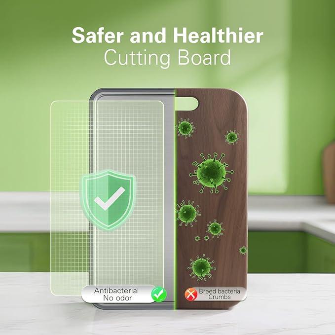 Double-Sided Stainless Steel Cutting Board for Kitchen, 16''×11'' Scratch-Resistant Cutting Board for Meat, Vegetables & Fruits, Rust-Resistant Chopping Board with Juice Groove on Both Sides