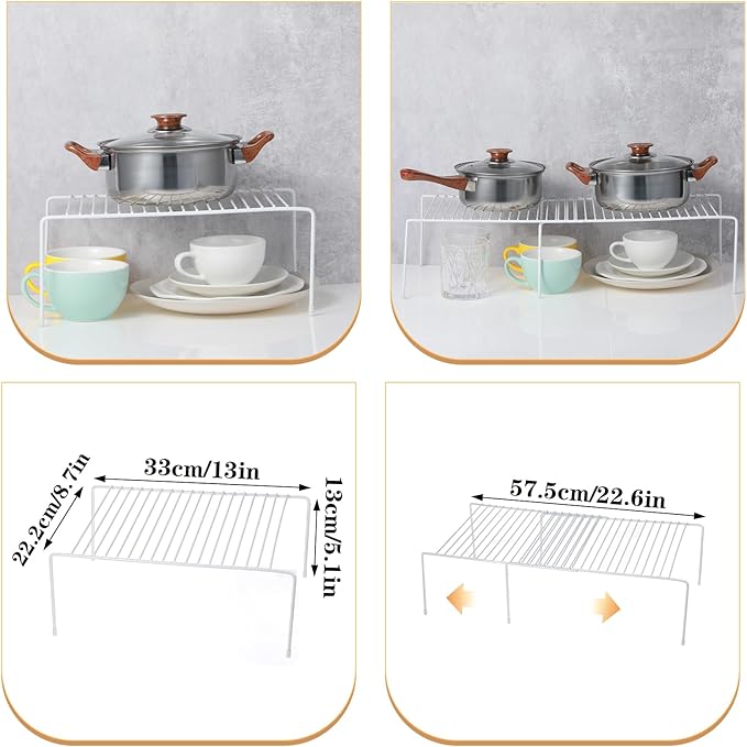 Kitchen Cabinet Organizer Expandable Storage Shelves Cupboard Spice Shelf Rack with Scratch Resistant Feet Metal Kitchen Counter Shelfs Freezer Shelf Rack for Counter Pantry Dish Spice