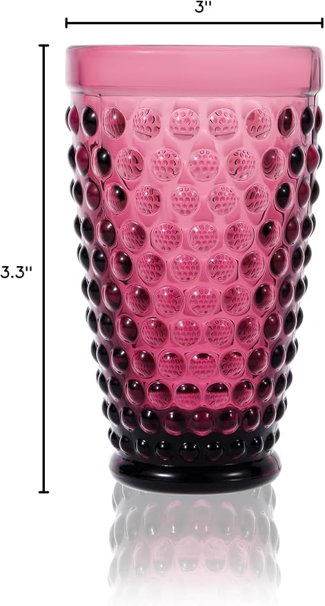 G Purple Hobnail Drinking Glasses Set of 6,(13.3 Ounce) Vintage Glassware Set Cocktail Juice Glass, Highball Glasses Drinking Set Dishwasher Safe,Makes A Great Hostess Gift or Gift for New Home Owners