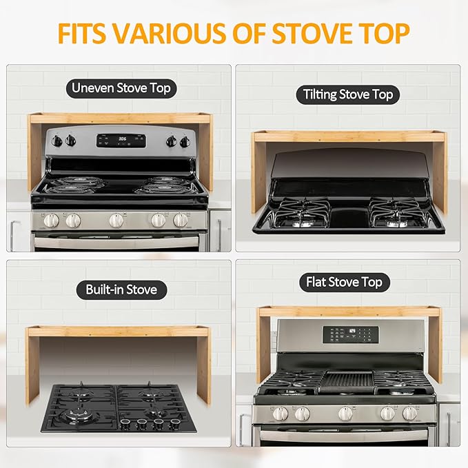 Over the Stove Spice Shelf, 33" Bamboo Stove Top Spice Rack Organizer