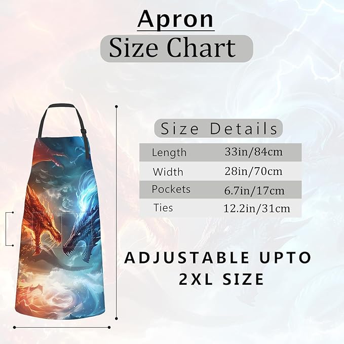 Dragon Apron,Oxford Fabric Adjustable Kitchen Apron with 2 Pockets,Waterproof Cooking Aprons for Men Women Mom Wife Dad,Ideal Gifts for Coffee House,Shop,Baking,BBQ,Housewarming,28x33in