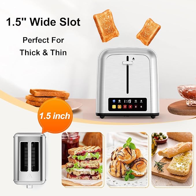 Toaster 2 Slice Retro Stainless Steel,Best Prime 2 Slice Toaster Wide Solt with 6 Shade Settings, Perfect for Waffles, Bagels and More Touch Screen Lainsten 238TC