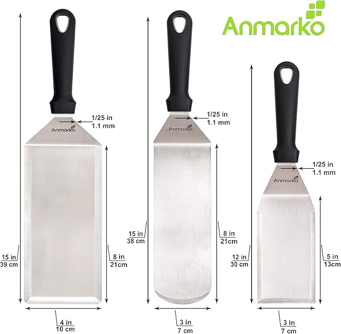Metal Spatula Griddle Accessories Set - Griddle Scraper Flat Spatula Pancake Flipper Hamburger Turner - Metal Utensil great for BBQ Grill Flat Top Cast Iron Griddle - Commercial Grade
