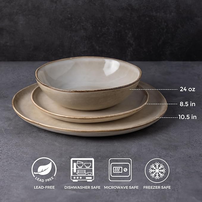 AmorArc Ceramic Dinnerware Sets,Handmade Reactive Glaze Stoneware Plates and Bowls Sets,Highly Scratch Resistant | Dishwasher & Microwave Safe Dishes Set,Service for 6 (18pc)