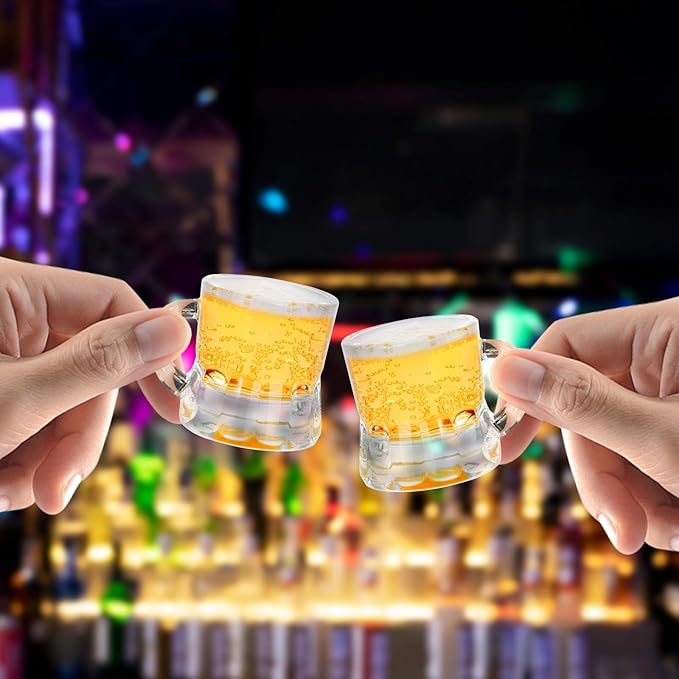 Mini Beer Mugs, 20 Pcs Real Glass Shot Glasses, 1 Oz Clear With Handles Heavy Base Stein Tasting Glasses for Whiskey, Tequila, Vodka