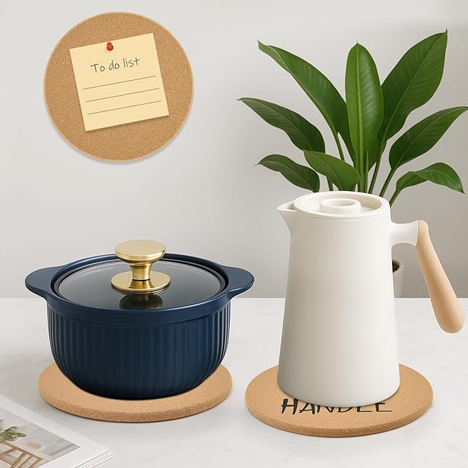 Cork Trivets for Hot Dishes Hot Pads for Kitchen Decor Accessories Plant Coasters Cute Silicone Trivet for Hot Pots and Pans Holder Quartz Countertop Trivet Set of 4 Large Coaster Round Cork Placemats