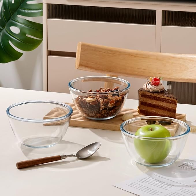 NUTRIUPS 6 Pack 24oz Glass Bowls Set for Cereal and Salad, Small Glass Bowls for Kitchen (5.4 inch)