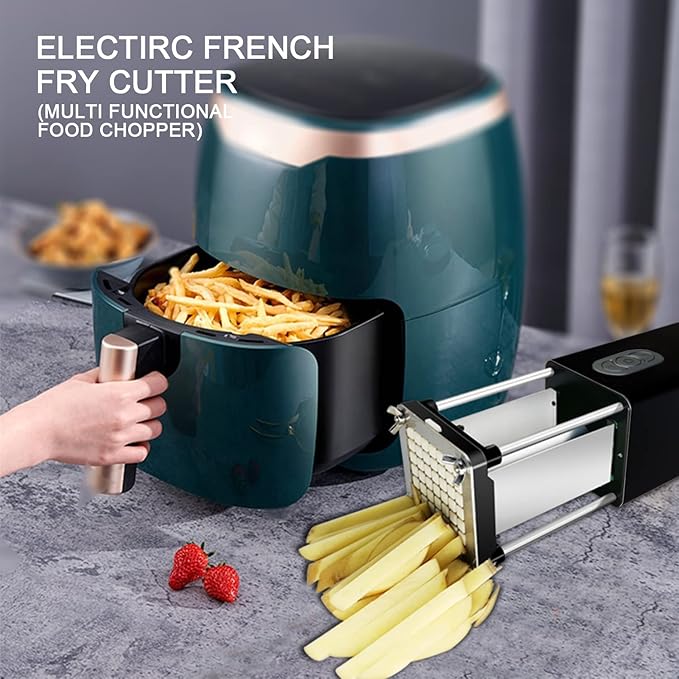 Electric French Fry Cutter, Professional Commercial and Household French Fries Cutter, Potato Slicer with 1/2Inch & 3/8Inch Blade, Automatic Cut Machine, Suitable for Potato Carrot Cucumber