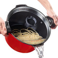 ACTIV CUISINE 5.0qt Pasta Pot with Strainer Lid, Cast Aluminum Stockpot Multipot, Nonstick Ceramic Coating make Cleanup easy with Tempered Glass Lid, Dishwasher Safe, Induction, Red