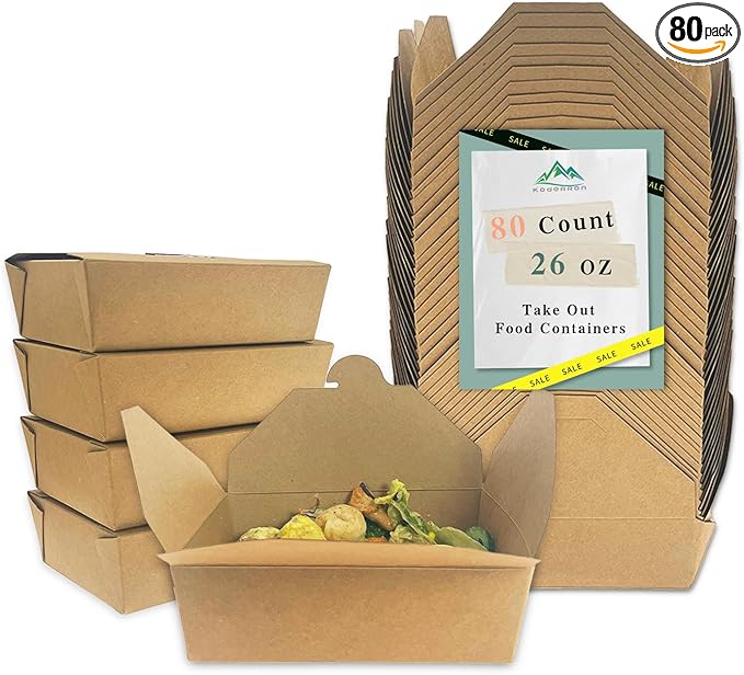 80Pcs 26Oz(780ml) Disposable Take Out Food Containers Brown Food Boxes To Go Kraft Paper Takeout Box Microwaveble (26OZ-80PACK)