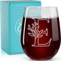 On The Rox Drinks Monogrammed Gifts For Women and Men - Letter A-Z Initial Engraved Monogram Stemless Wine Glass - 17 Oz Personalized Wine Gifts For Women and Men (E)
