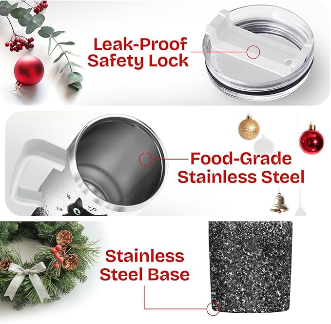 34HD Funny Black Cat Tumbler with Handle and Straw, 40oz Cute Furry Friend Travel Mug Stainless Steel, I Came I Saw Cup, Birthday Gifts for Cat Lovers Women Men
