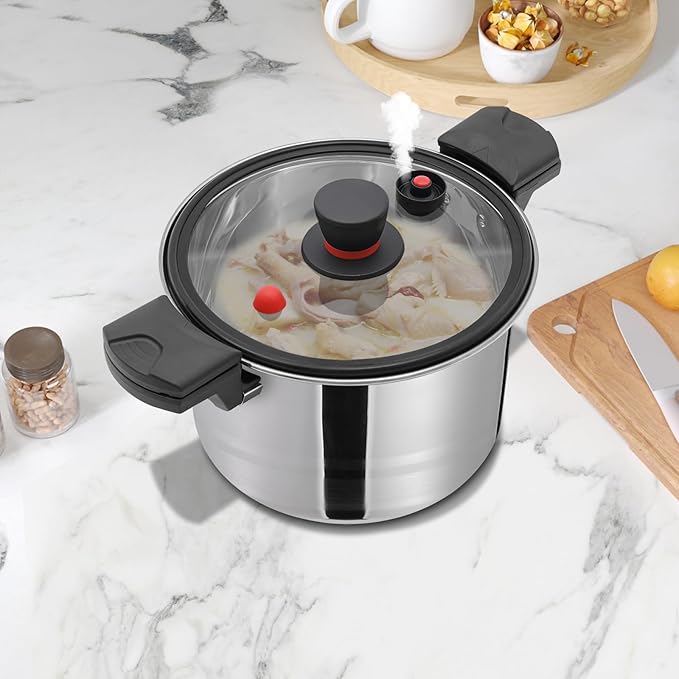 7.4 Qt Stainless Steel Pressure Cooker, 60KPa Fast Pressure Pot with Glass Lid for All Stoves, Induction Cookers and Gas Stoves, Large Soup Stew Pot Olla De Presion