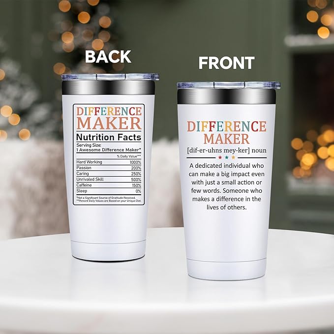 Difference Maker Gifts - Christmas Thank You Gift for Women, Men - Teacher Appreciation Gifts - Inspirational Gift for Coworker, Boss, Assistant, Employee - 20oz Tumbler