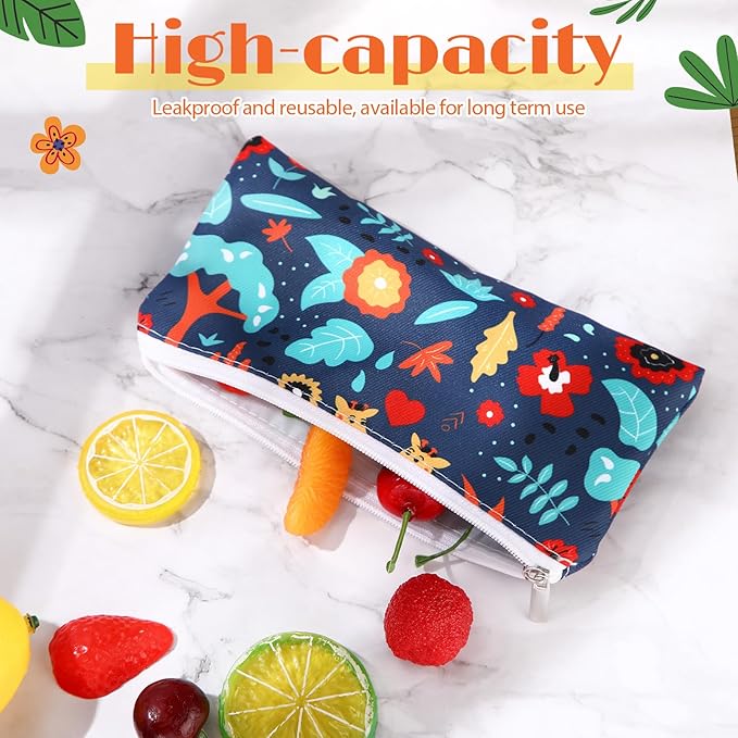 Chumia 6 Pcs Reusable Snack Bags Christmas Gifts Food Safety Washable Snack Bags Lunch with Zipper Portable Sandwich Bag Food Storage Pouch Double Layer(Forest,6.9 x 3.7 Inches)
