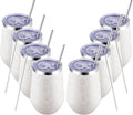 MEWAY 12oz Insulated Wine Tumbler Bulk, Double Wall Vacuum Stainless Steel Travel Tumbler with Straw,8 pack of wine tumbler glasses(Almond Leopard,Set of 8)