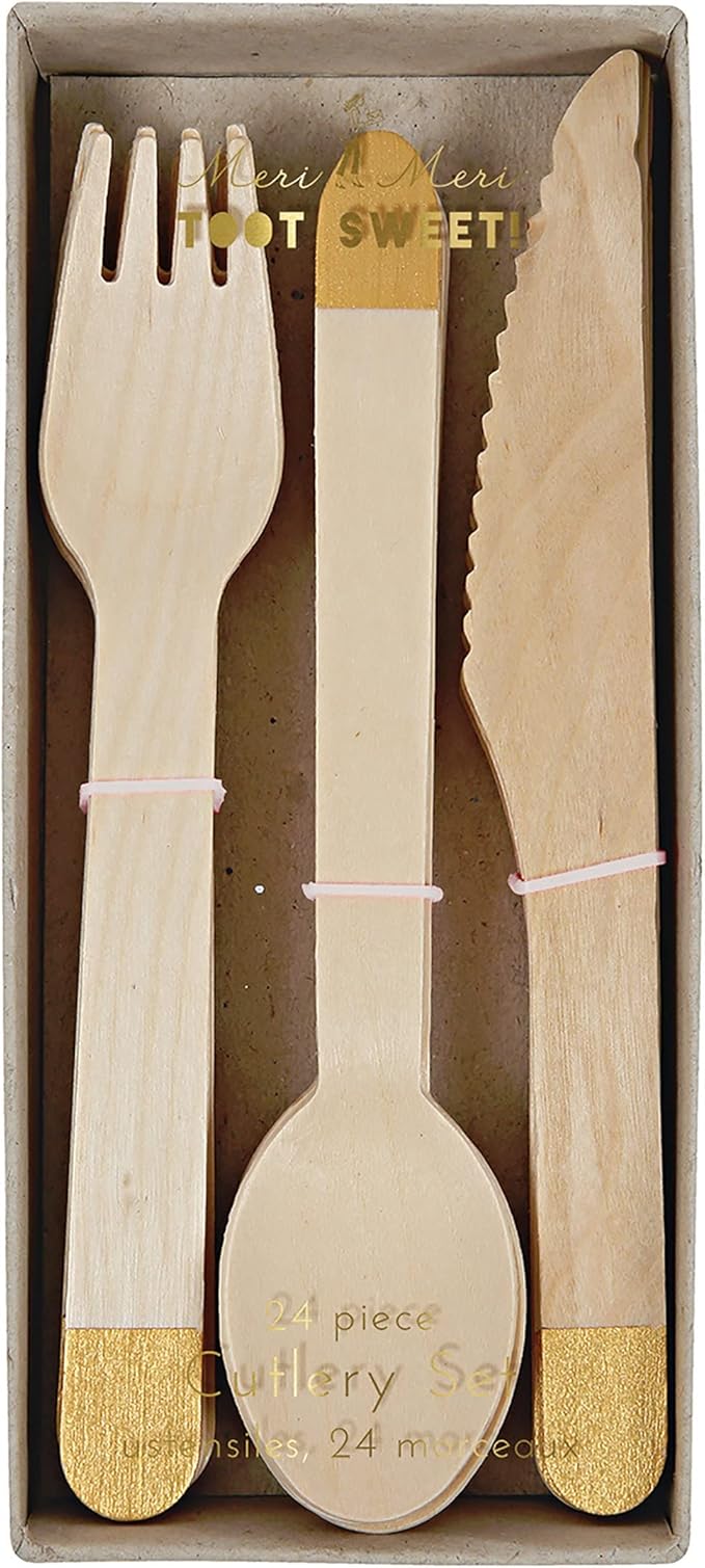 Meri Meri Gold Wooden Cutlery Set (Pack of 24)