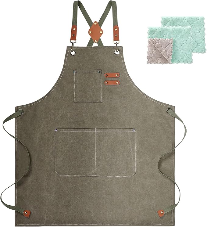 ZOMAO Cotton Canvas Cross Back Apron for Men and Women,Chef Apron With Adjustable Strap and Large Pockets,Kitchen Cooking Baking Bib Heavy Duty Work Apron